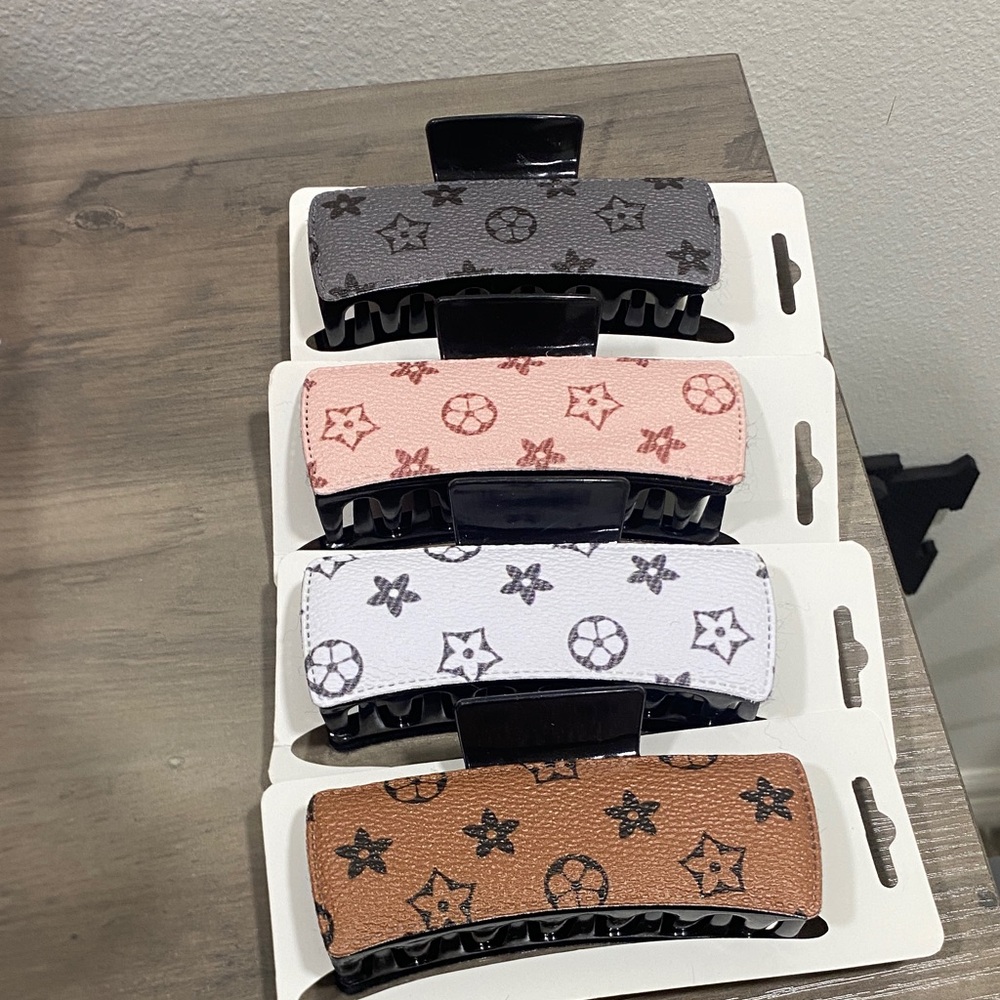 4 Fashion Hair Clip Set - Gray, Pink, White, and Brown set